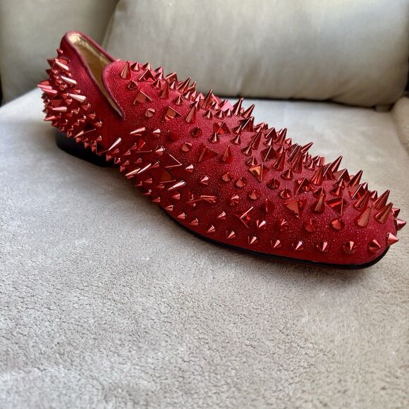 Ferucci Red Spike Rivet Flat Slip On Loafers Men 13 Art To Wear Slipper Bling - Picture 3 of 15